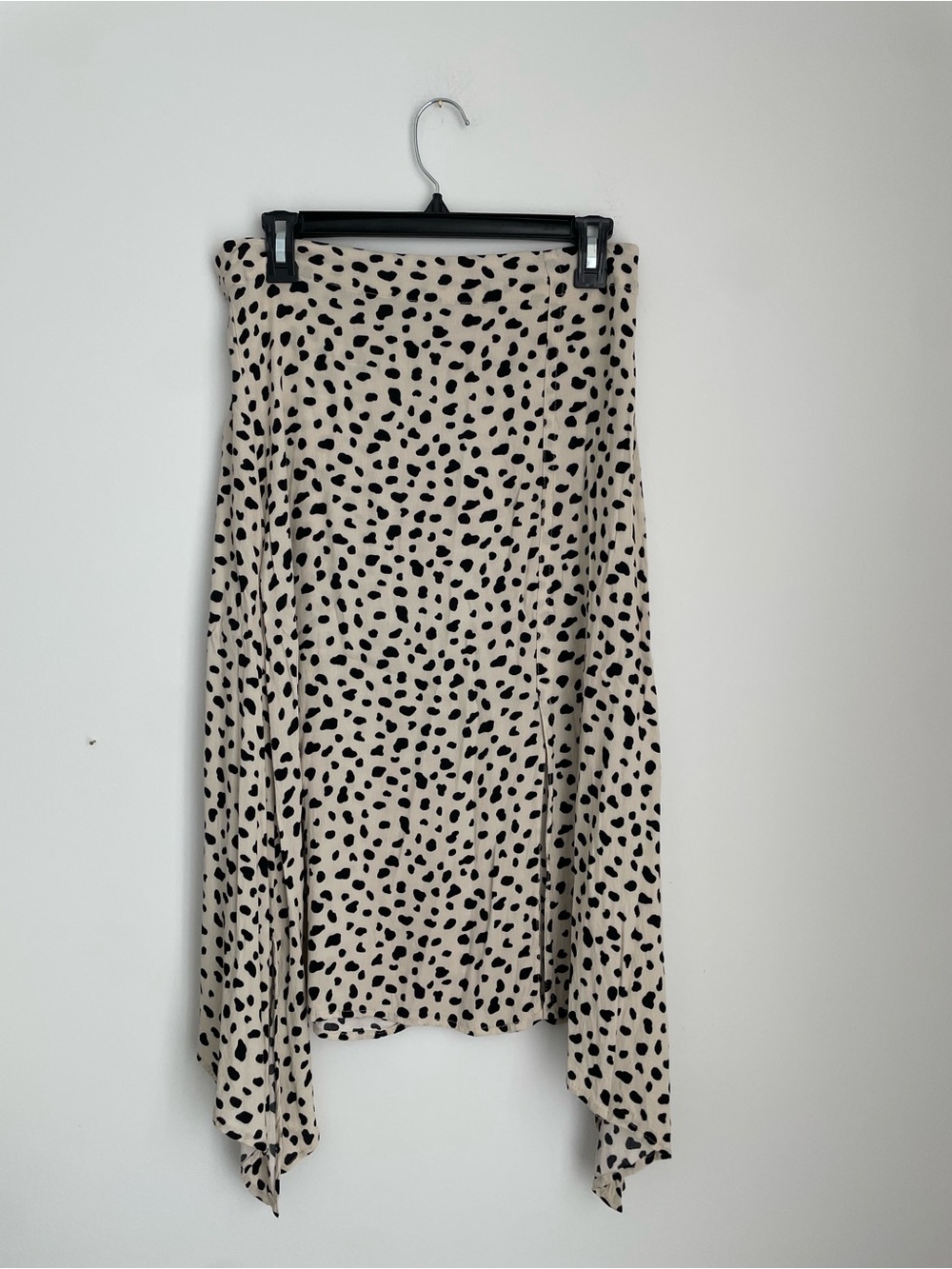 Lulu's Beige and Black Asymmetrical Dot Midi Skirt